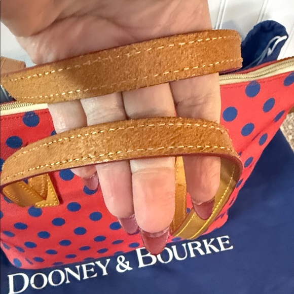 Dooney & Bourke Red and Blue Polka Dot Tote with dust bag - Picture 5 of 12